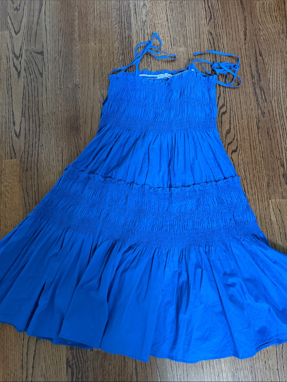 Anna Rae boutique Bright Royal Blue Smocked Sundress with Tie Straps Sz medium